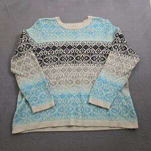 Talbots Women Petite 2XP Blue Gray Fair Isle Pullover Knit Sweater
